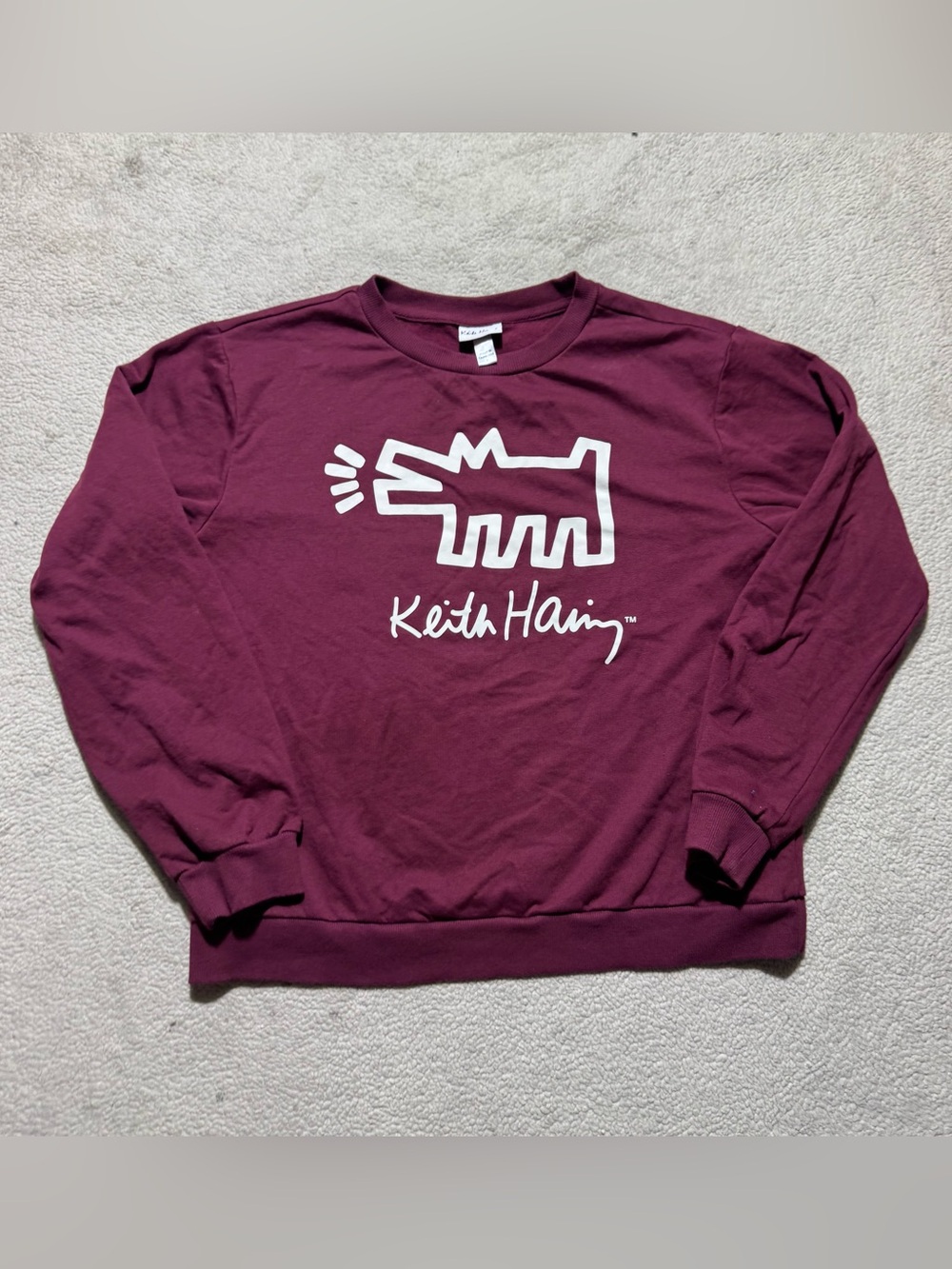 Keith Haring Sweatshirt Sweatpants Womens Small Maroon Soft Fleece Lounge Set